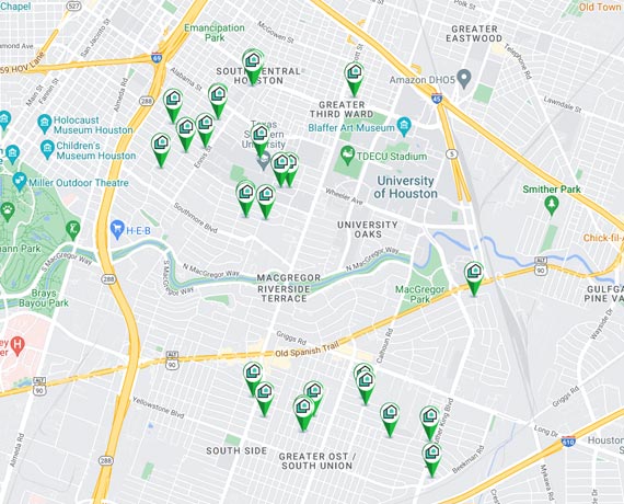 Off Campus Student Housing Location Map in Houston